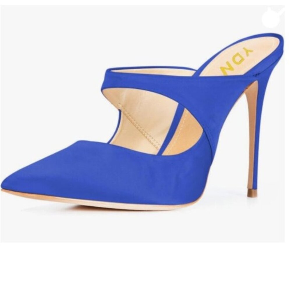 YDN Navy Pointy Toe High Heel Mules Slip on Clogs Stiletto Slide Sandals Shoes